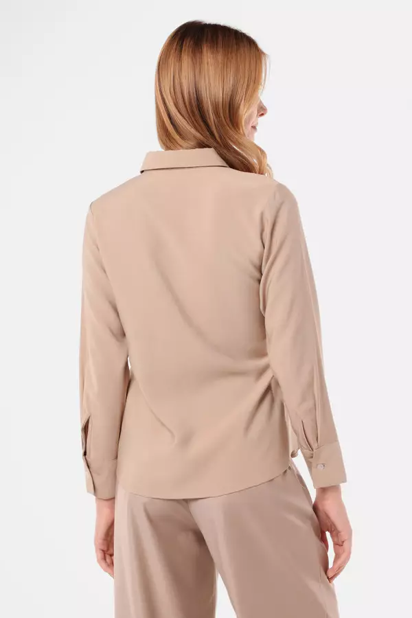 MINIMAL - Emika - Kemeja Lipit with belt - Beige