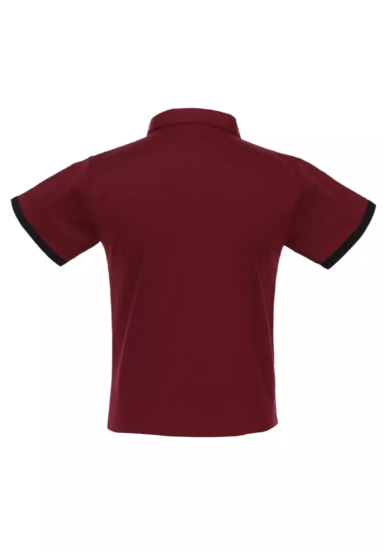 Juste Kemeja Formal Anak Laki-laki Motif Polos Kids Shirt Short Sleeve Material Cotton ORIGINAL - Maroon