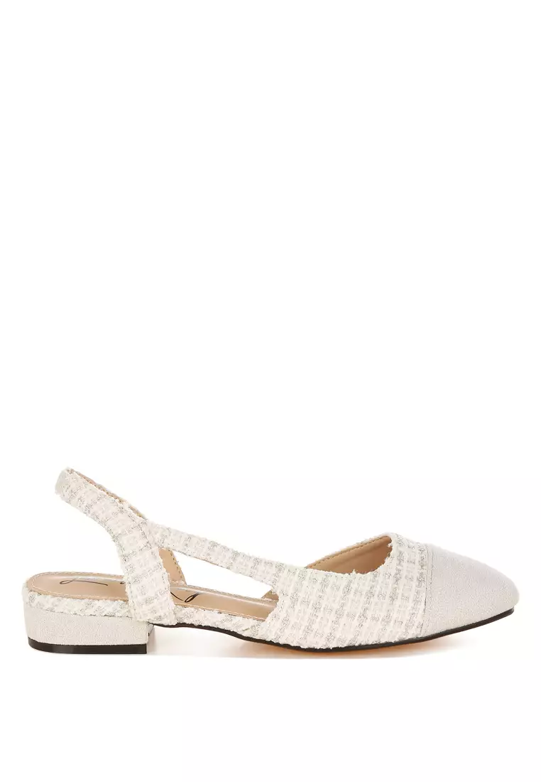 Discount on London Rag  shoes - SKU: Tweed Slingback Sandals in Off White