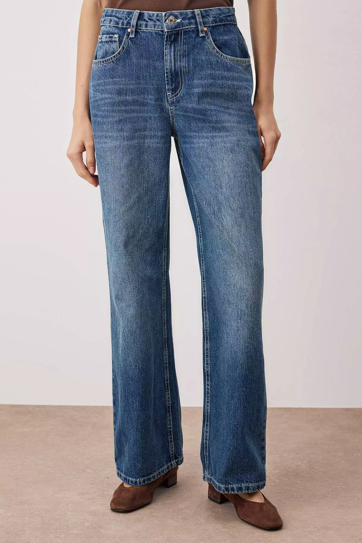 Navy Blue High Waist Wide Leg Jeans