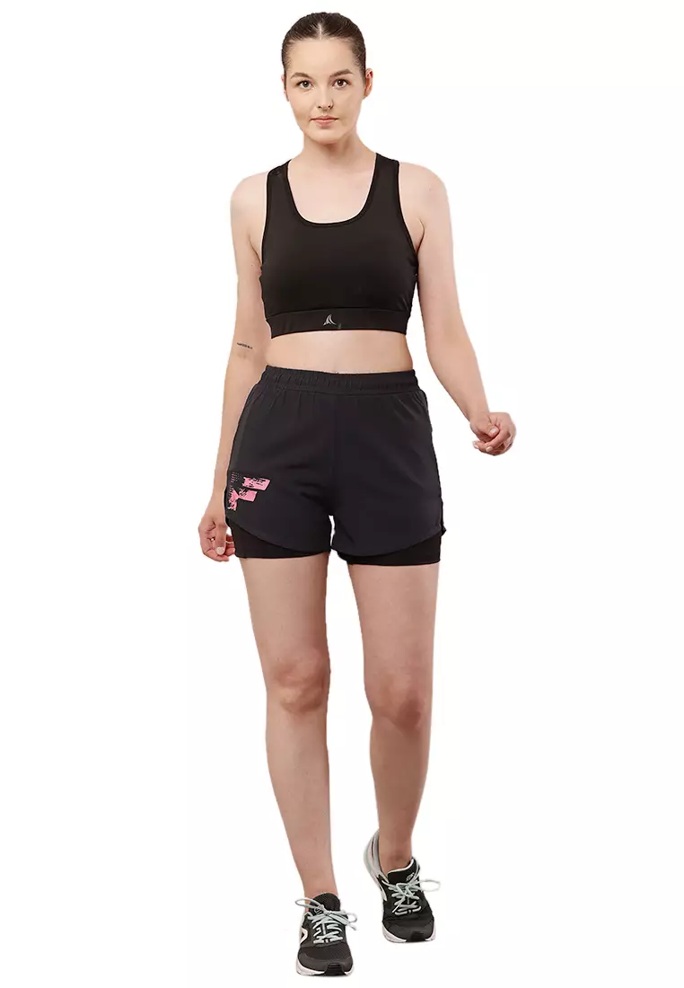 Celana Pendek Lapis Ganda Latihan/Gym Abu-abu Wanita