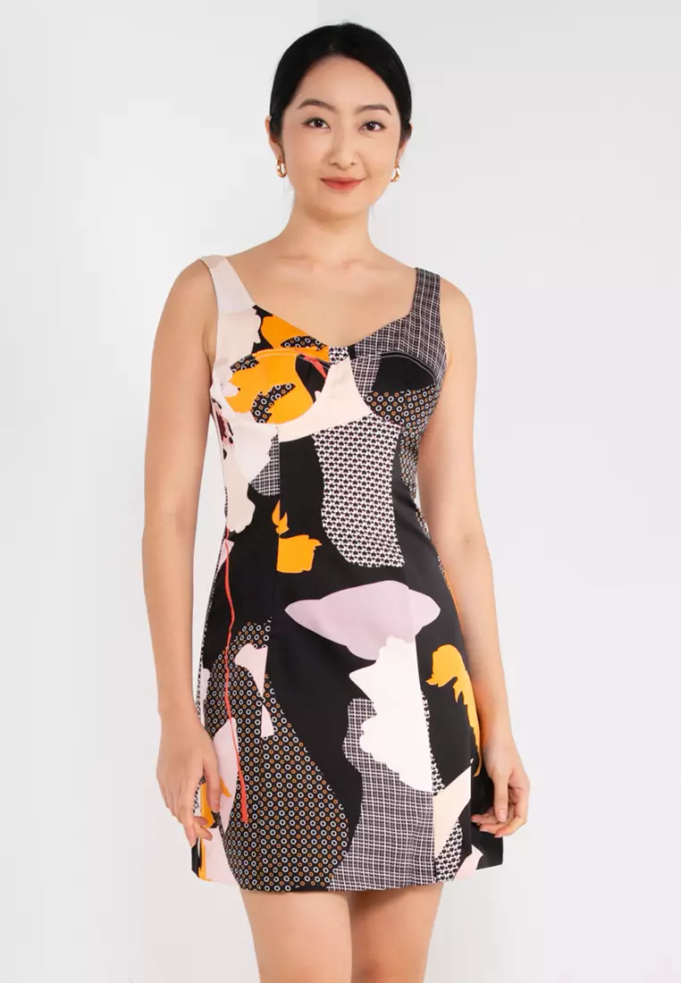 Sweetheart Neck Sleeveless Art Print Dress