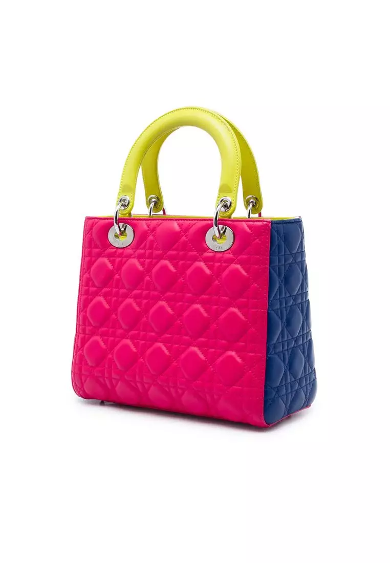 Pre-Loved Dior Medium Tricolor Lambskin Cannage Lady Dior