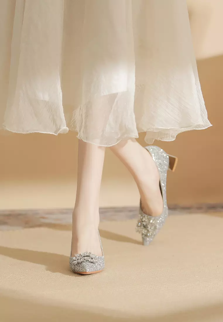 5CM Rhinestone Buckle Chunky Heel Shoes IF5306-3