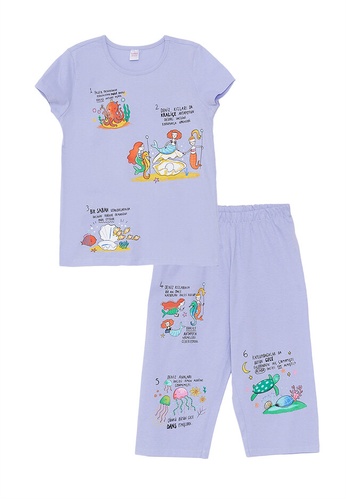 LC WAIKIKI purple Printed Short Sleeves Girl's Pyjama Set 2983DKA615095FGS_1