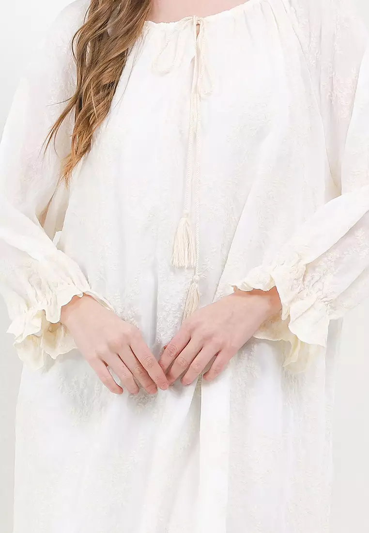 Tassel Detail Full Emb Maxi Dress