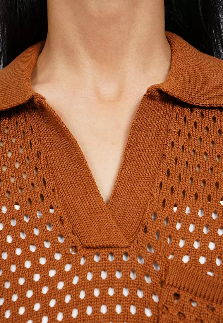 Openwork Short Sleeve Knit Top