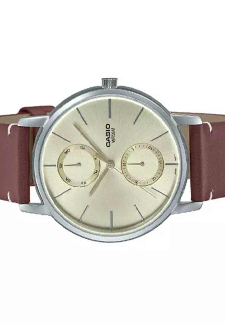 Casio MTP-B310L-9AVEF - Orologio Unisex Analogico Al Quarzo, Cassa Acciaio, Cinturino In Pelle Di Vitello Rossa - 5