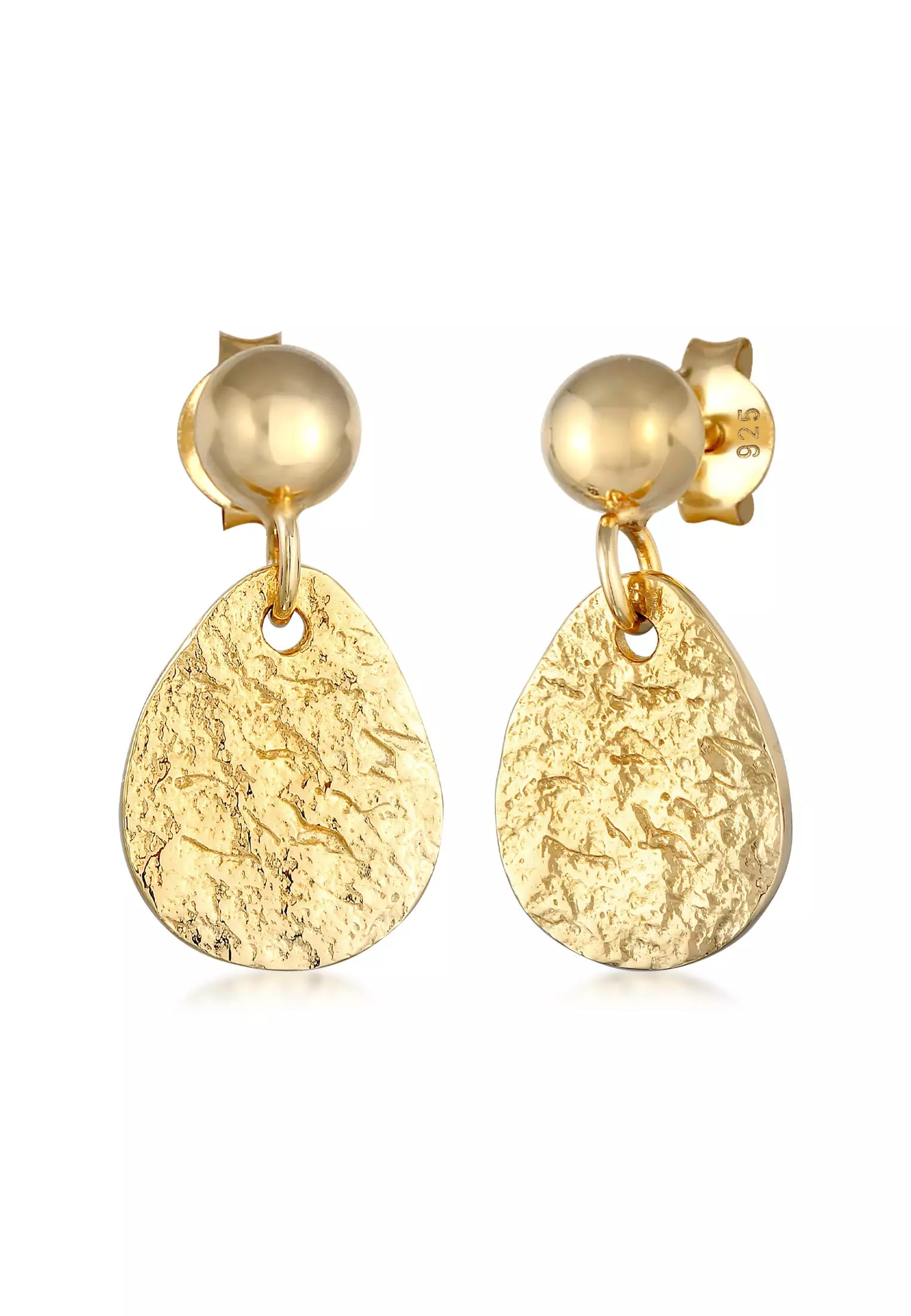 Earrings Drop Structured Gold Plated