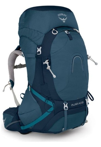 osprey aura ag 65 backpack with raincover small women s backpacking challenger blue