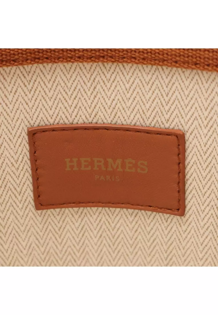 Pre-Loved Hermès Basket Sherwood PM Handbag Wool Twill Light Brown Orange Brown