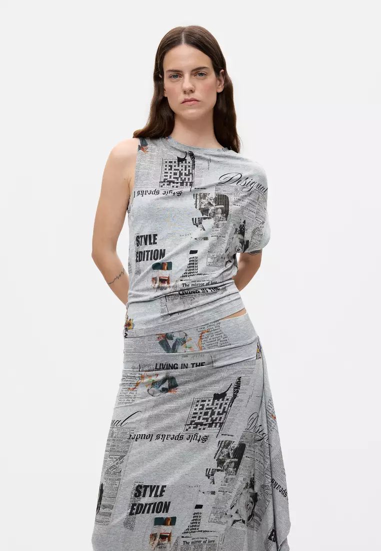 Asymmetric Printed Skirt