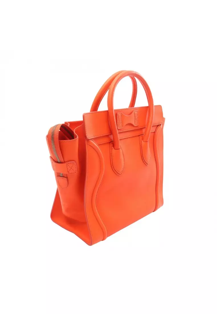 Pre-Loved Celine luggage mini shopper Handbag leather Orange red