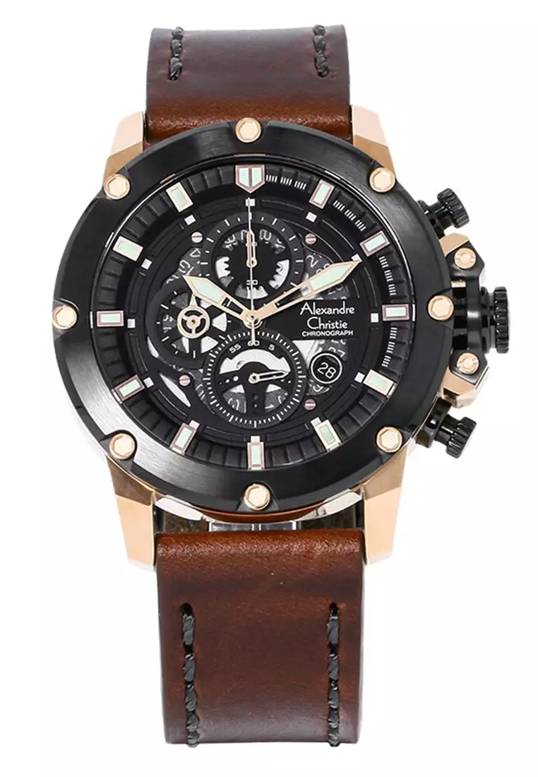 Alexandre Christie AC 6564 Rosegold Black Brown Leather MCLBRBA