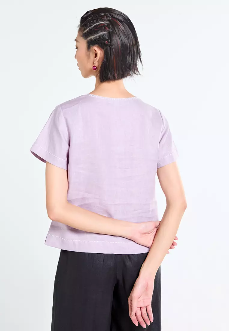 Short Sleeve V-Neck Linen Top