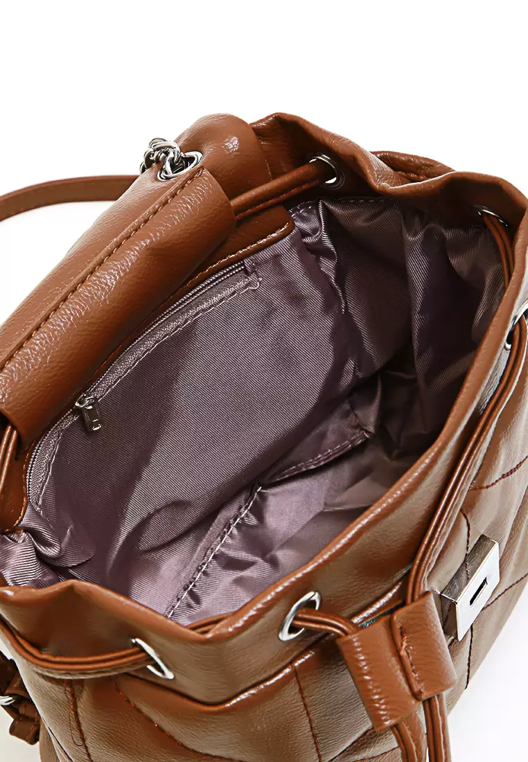 Cellyn Tas Ransel Mini Wanita Strap Kombinasi Rantai Material Leather ORIGINAL - Brown