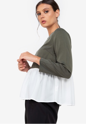 ZALORA WORK green Baby Doll Blocked Top A59C6AAAD85152GS_1