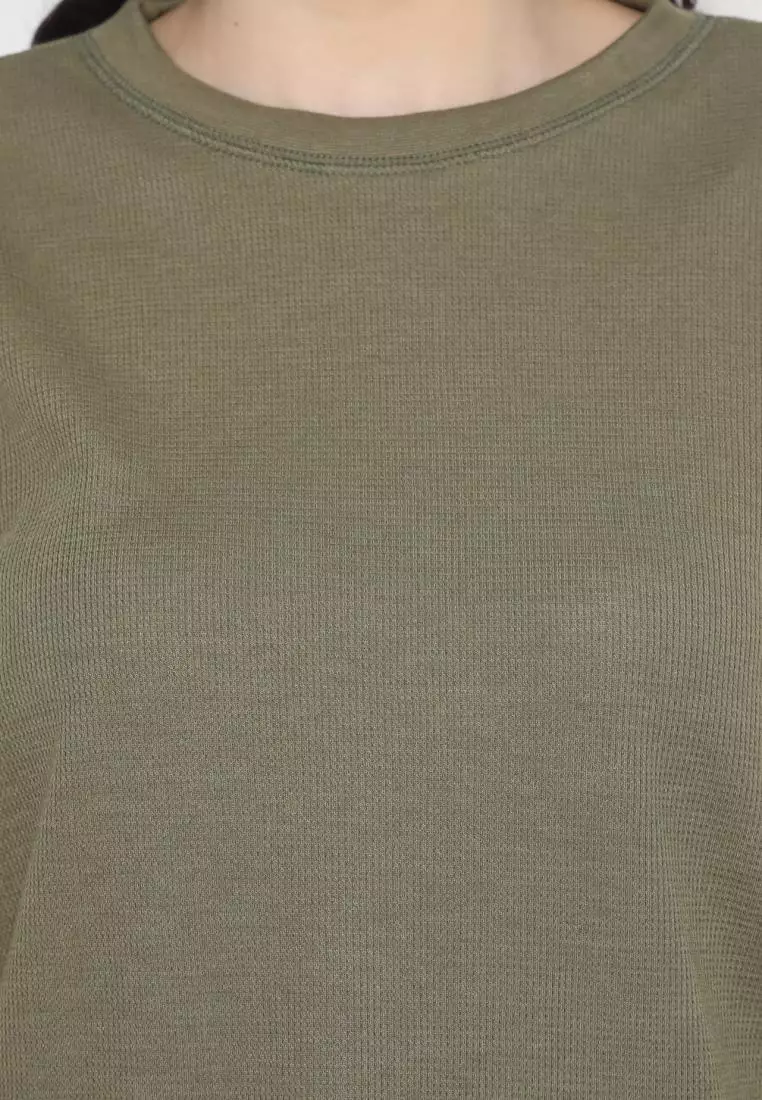 MATSUDA Kaos Polos Wanita Waffle Lengan Panjang Cotton Liv