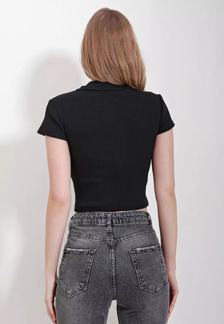 Polo Neck Crop Top