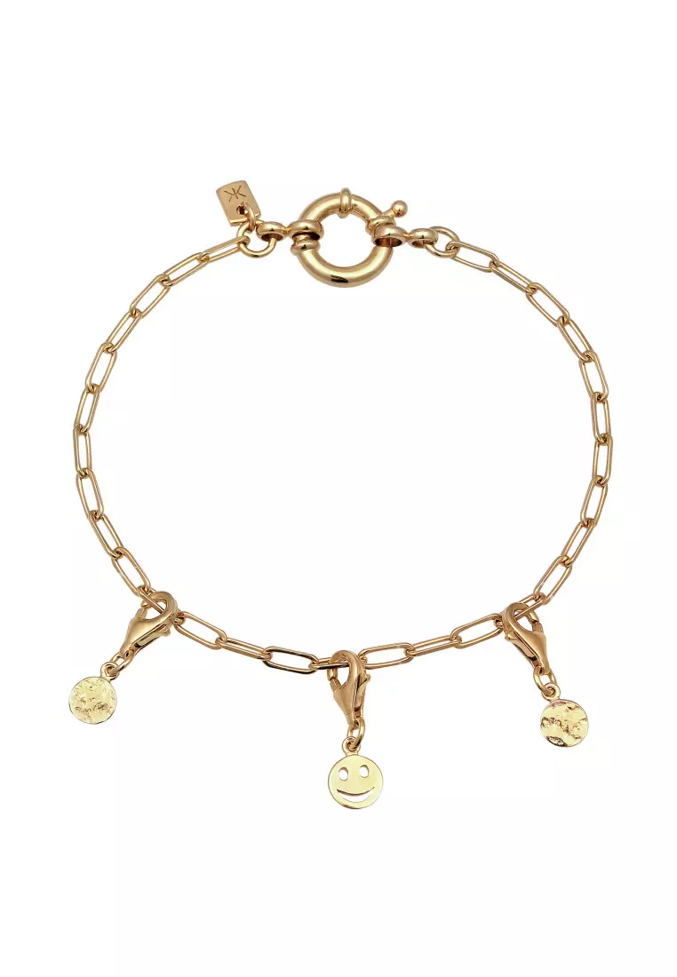EXCLUSIVE Gelang Perhiasan Perak 925 Pria Smiling Face Long Link Chain Gold Plated