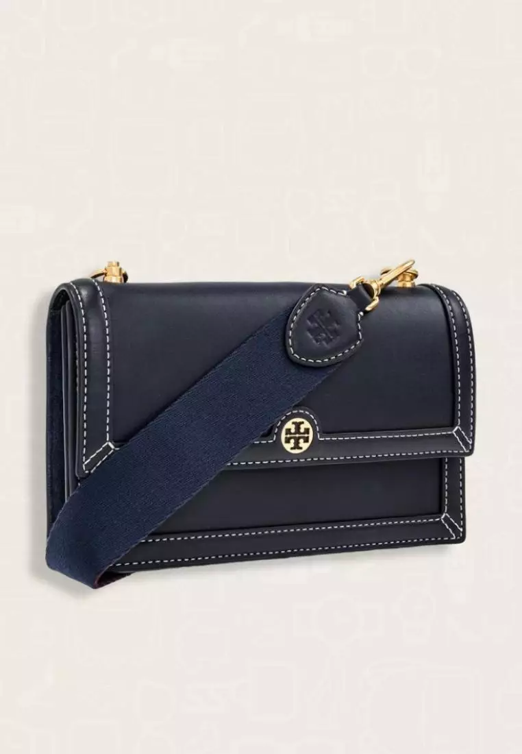 Tory Burch T Monogram Leather Mini Shoulder Bag Navy