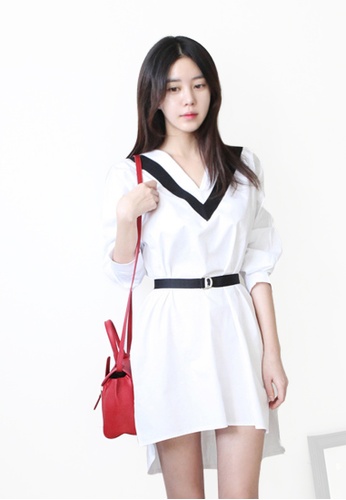 Buy Sunnydaysweety F W White And Black V Neck One Piece Dress With Belt Ca0907 0 21 Online Zalora Philippines