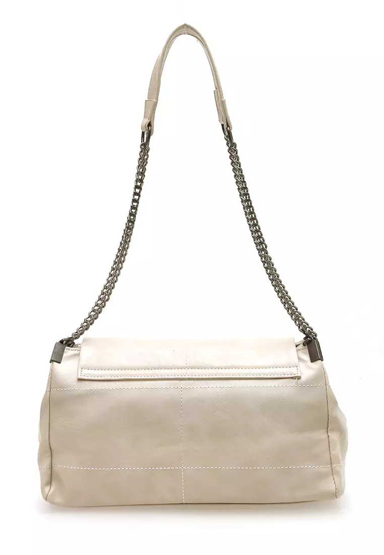 Eilaria Tas Kerja Wanita Shoulder Bag Tali Rantai Large Compartment Material Leather ORIGINAL - Beige