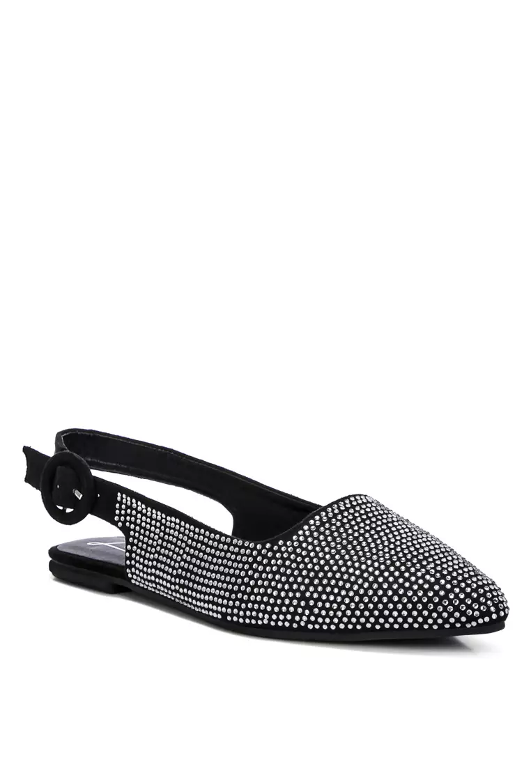 Black Rhinestones Slingback Mules