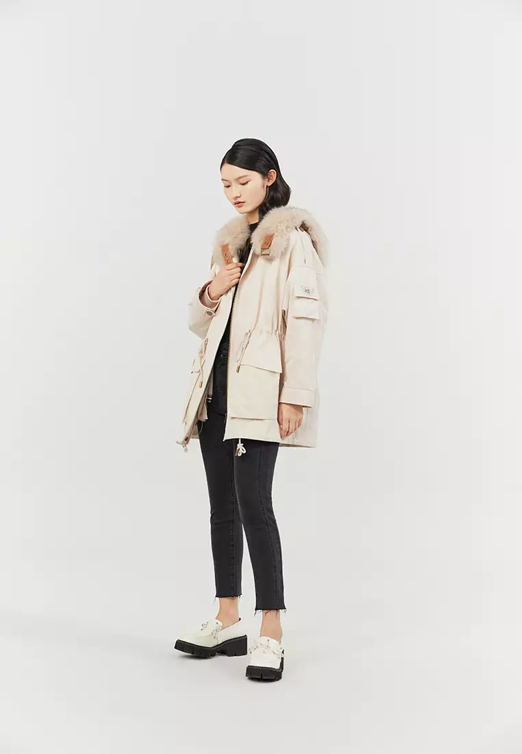 White parka coat on sale with fur hood