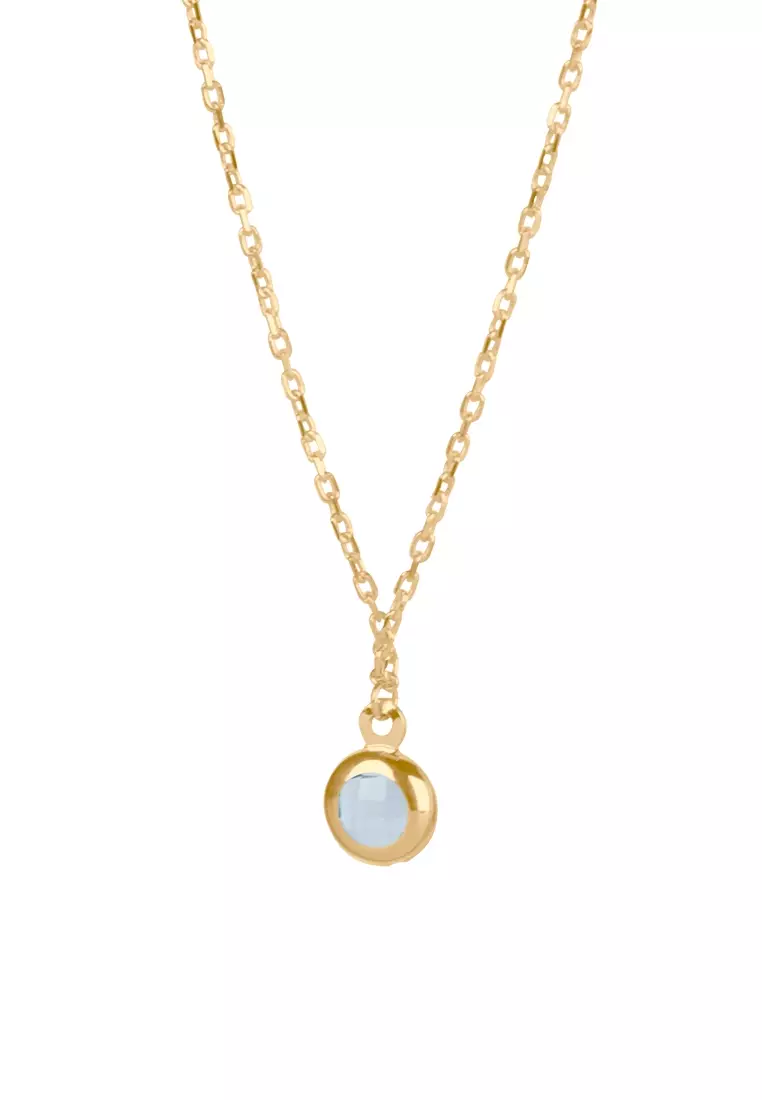 Birthstone Sphere Necklace Aquamarine (March) 14k Gold