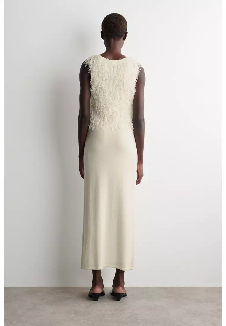 FRINGED KNITTED COLUMN DRESS
