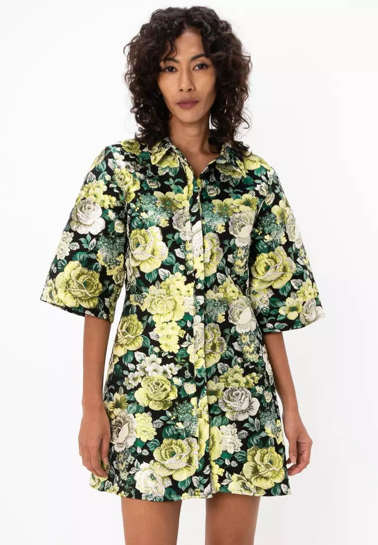 Buy ASOS Design Metallic Jacquard Kimono Sleeve Shirt Mini Dress