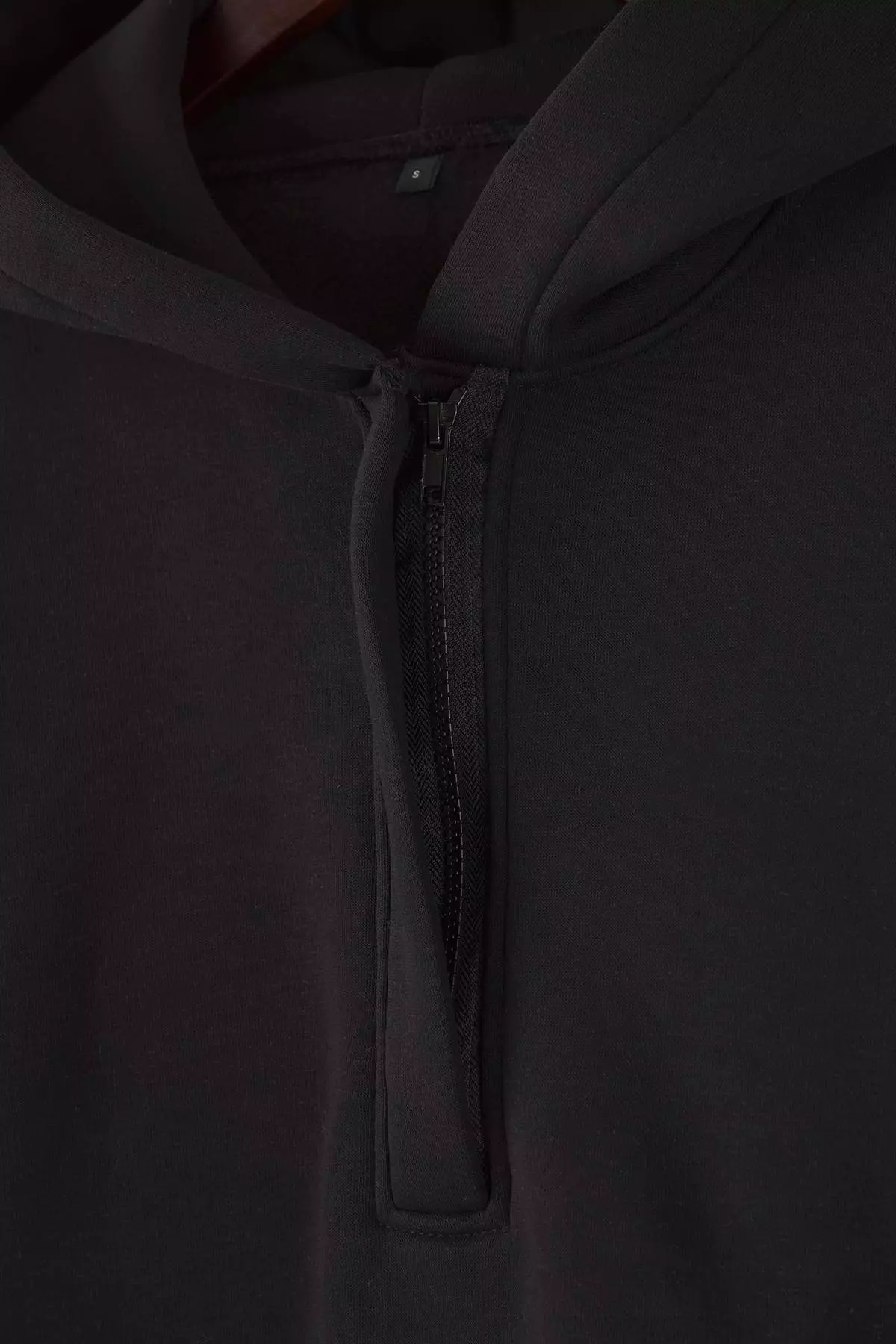 Black Thick Fleece Lined Half Placket Zipper Oversize Hooded Knitted Sweatshirt