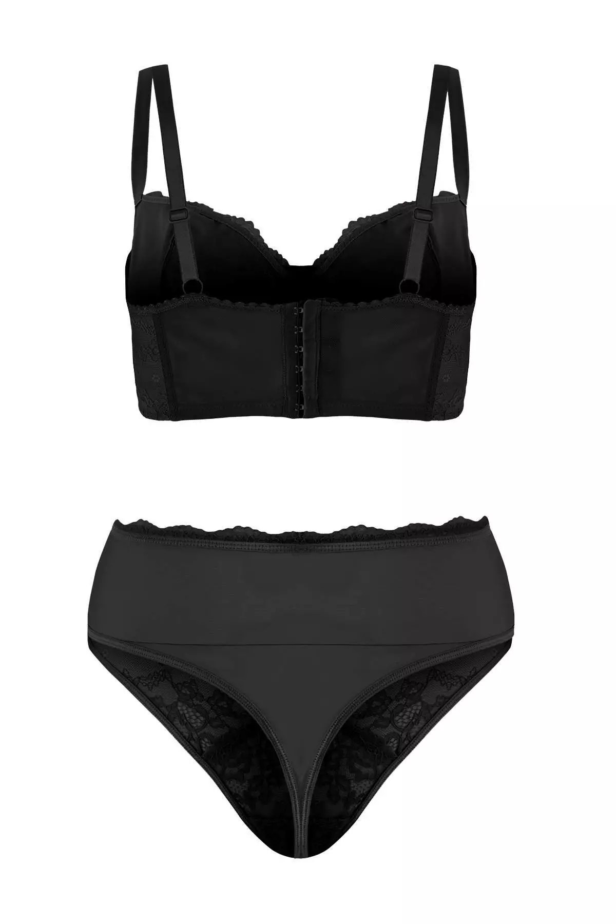Black Underwire Lace Bottom Stretchy Plus Size Lingerie Set Tbbaw26Dg00001