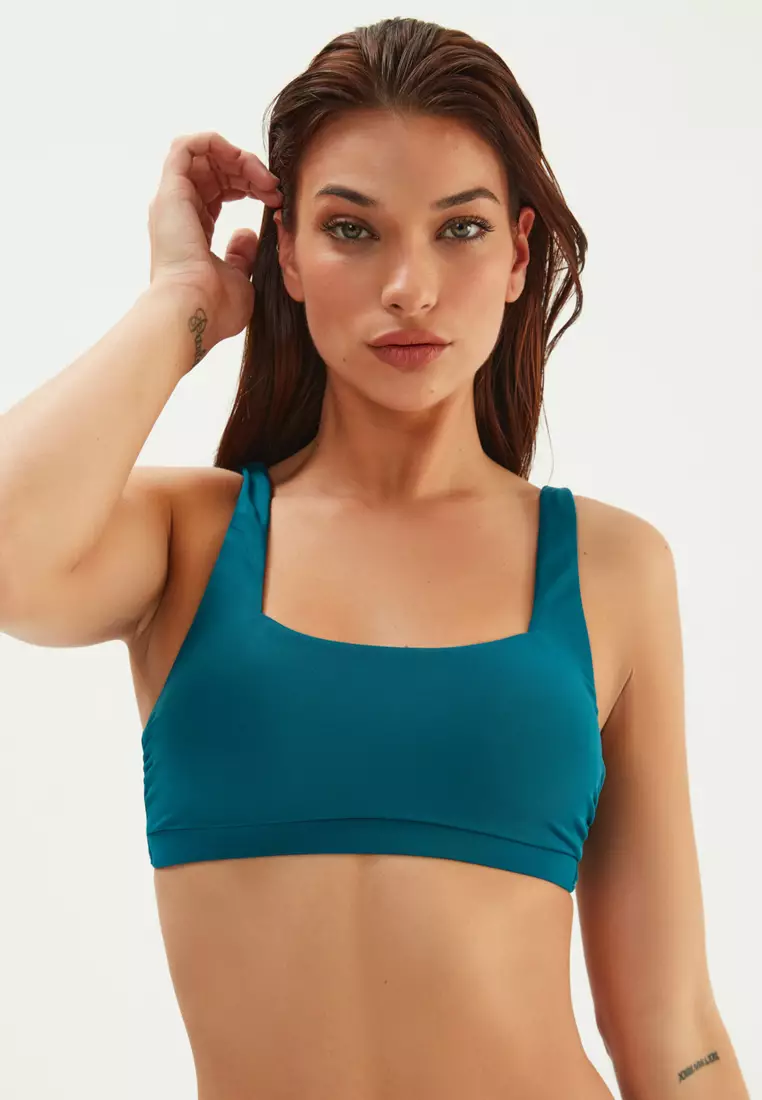 EROS Teal Bikini Top, Thick Strap, Adjustable, Swimwear for Women