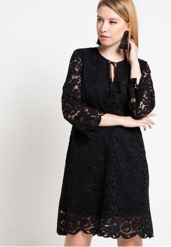 3/4 Sleeves Scallop Edge Lace Dress
