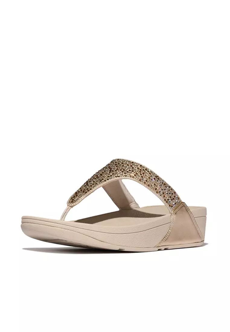 FitFlop LULU Crystal-Mix Metallic Toe-Post Sandals - Platino (A4L-675)