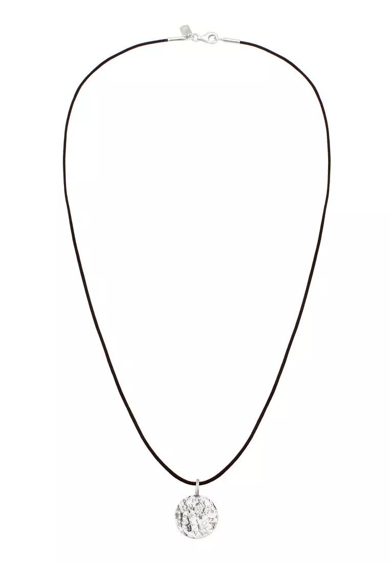 EXCLUSIVE Kalung Perhiasan Perak 925 Pria Nylon Black Plate Pendant