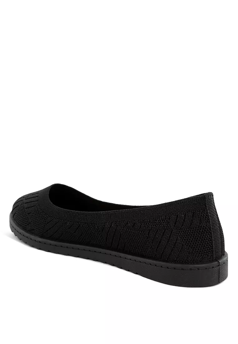 Knitted Flat Ballet Flats in Black
