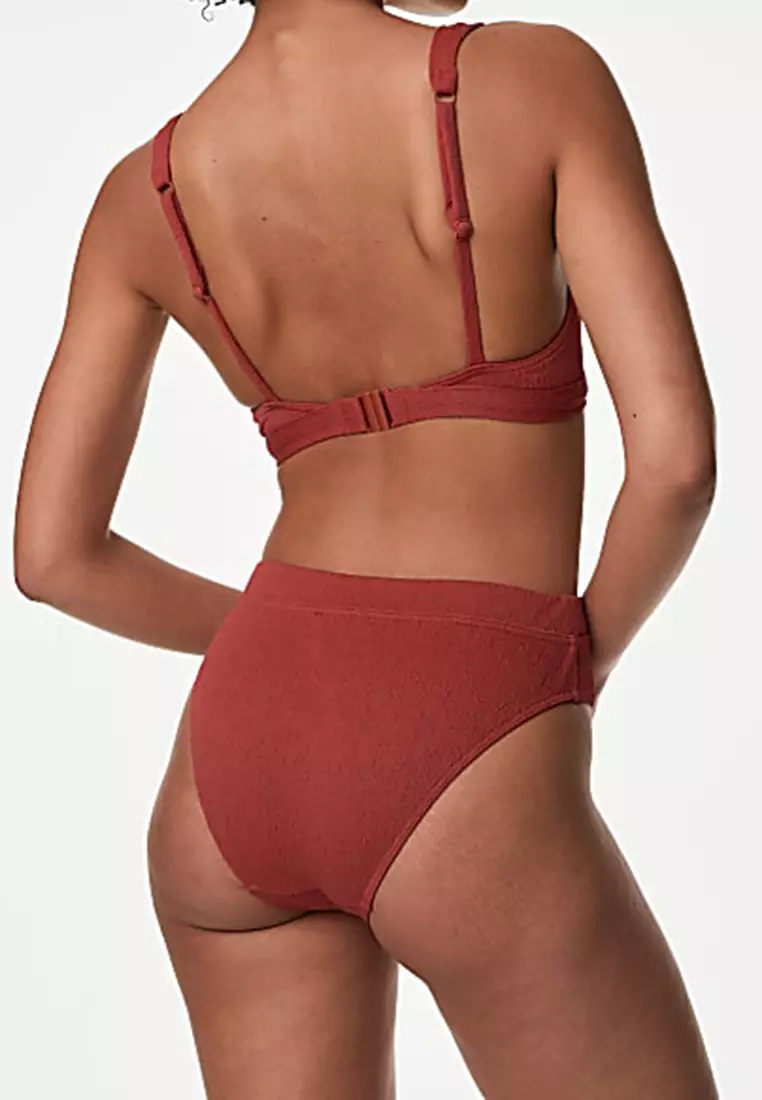 Textured High Waisted High Leg Bikini Bottoms