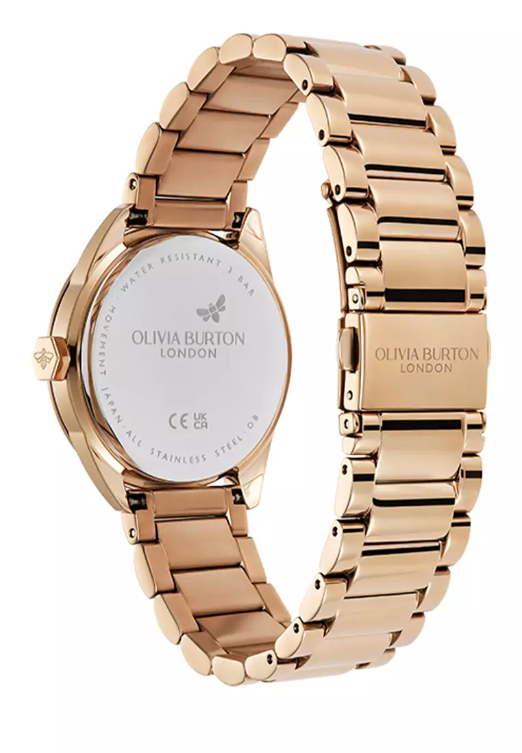 Olivia Burton Sports Luxe Ivory Sunray Dial Hex Second Hand Detail 3 Link Bracelet RG 34mm - 24000249