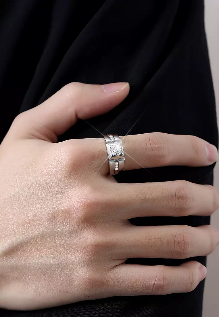 Cincin Pria Original R009 Berlian Perhiasan Cowok Original Fashion Tunangan Dilapisi Platinum Adjustable