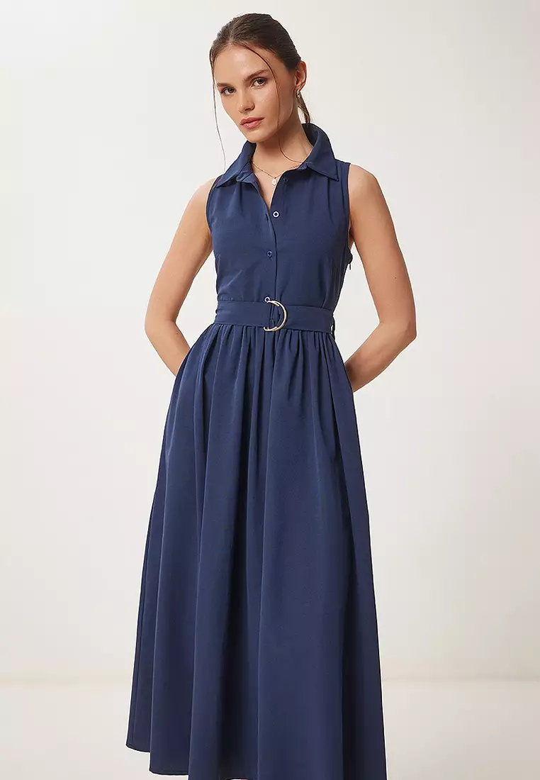 Belted Poplin Midi Shirt Dress