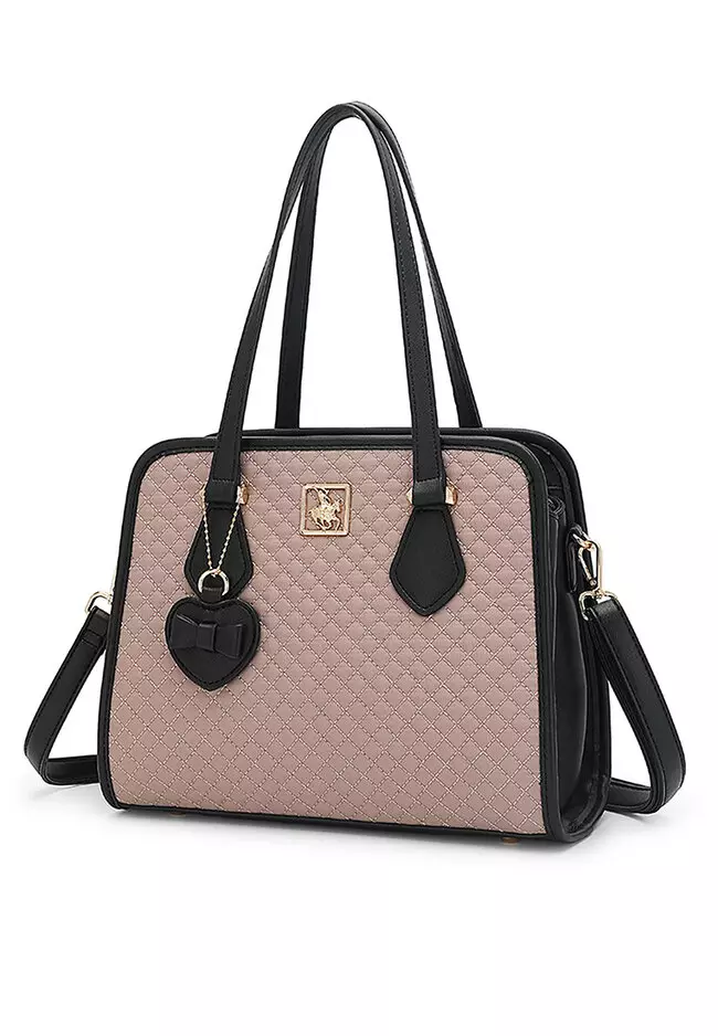 2-In-1 Quilted Top Handle Bag & Zipper Purse - Pink