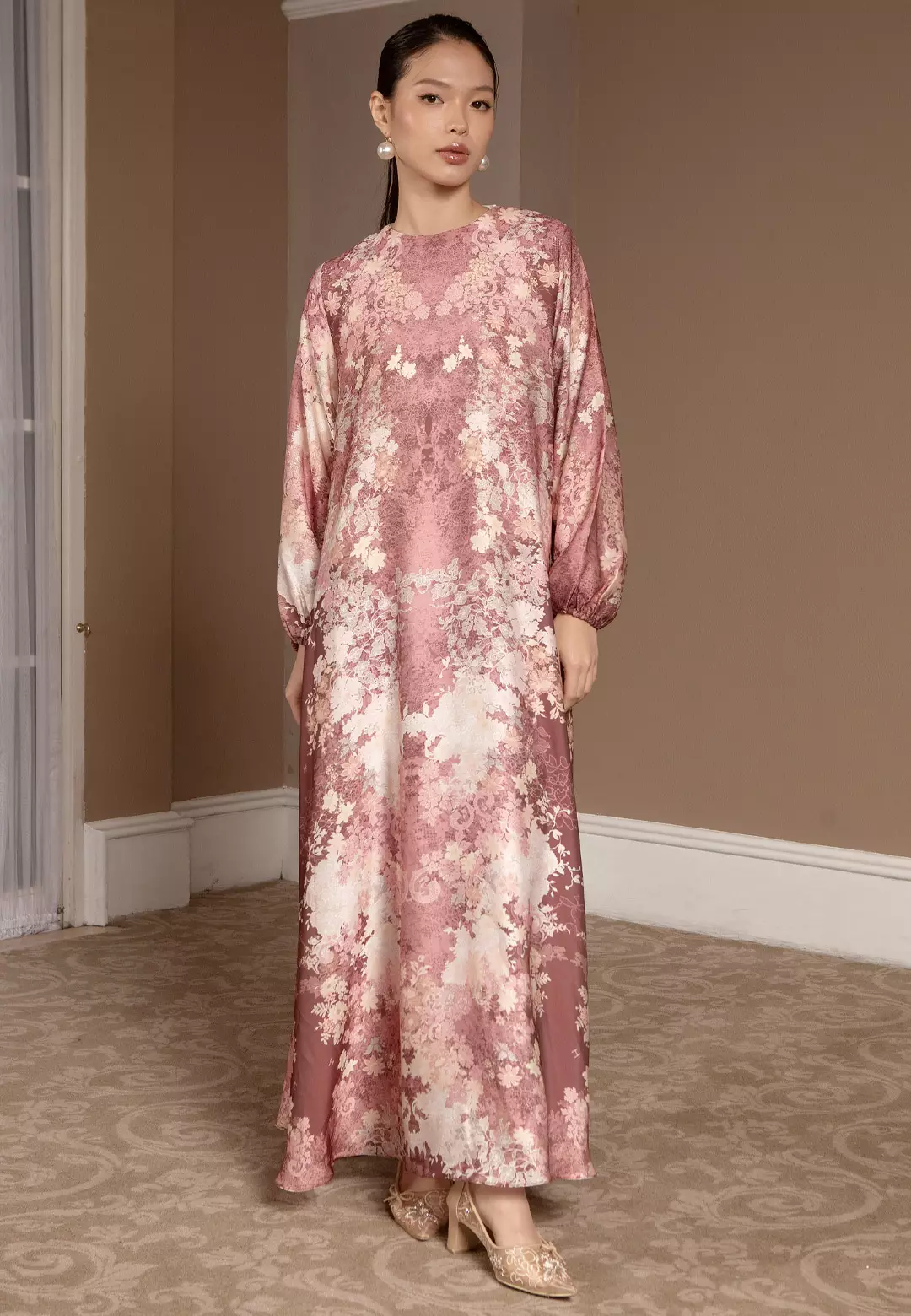 HijabChic Rosela Dress Rosewood - Baju Lebaran Dress Motif Floral