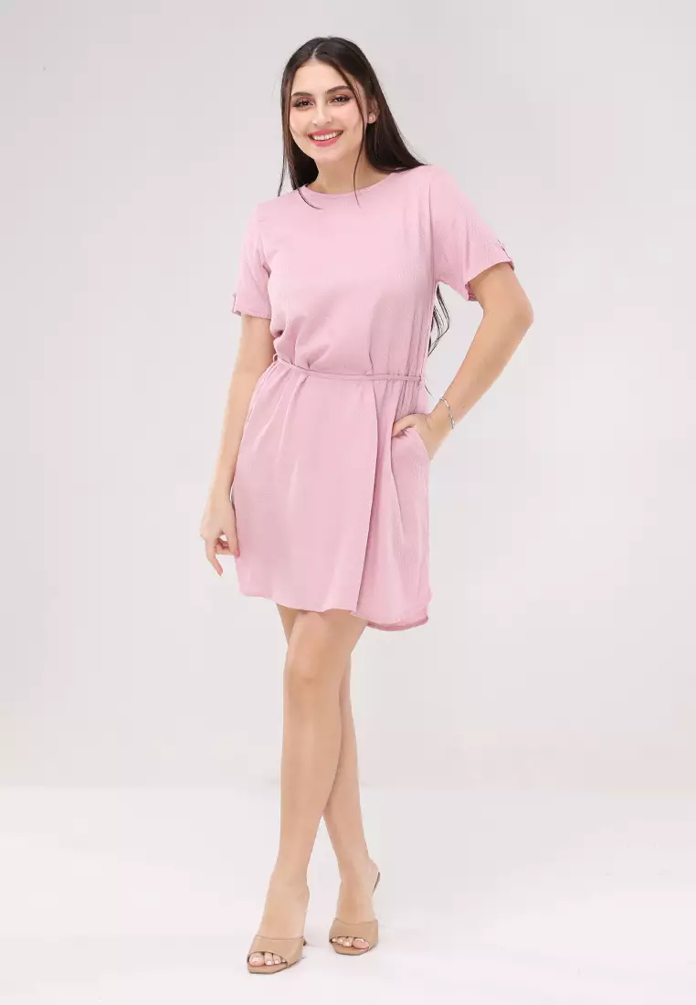 Textured Woven Short Sleeves Dress