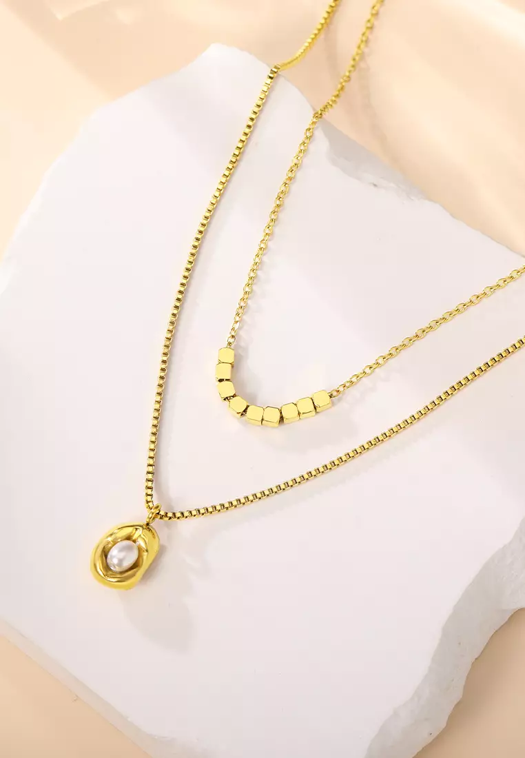 Kalung Wanita Korea Fashion Pearl Style Titanium Anti Pudar Original Kotak Indah Kalung Cewek