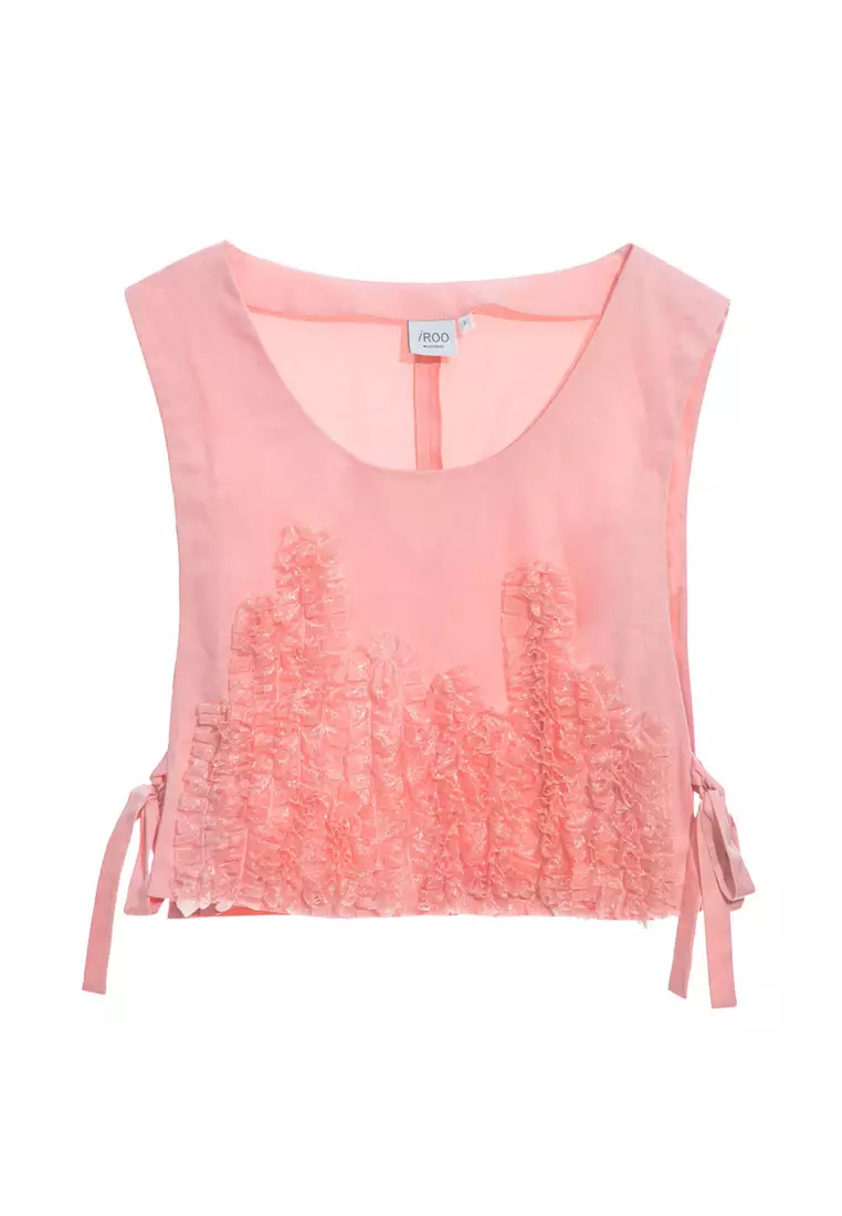 Pink Vest With Front Pleated Ruffle Detail
