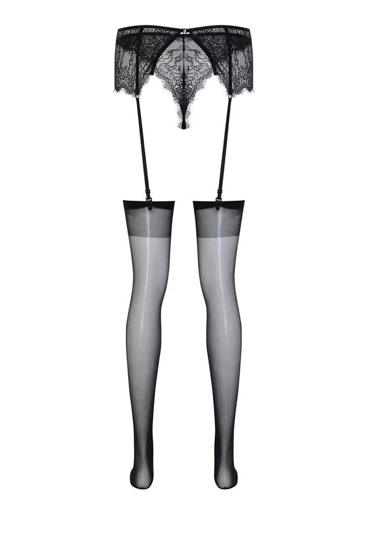 Black Lace Knitted Panties, Garters And Stockings