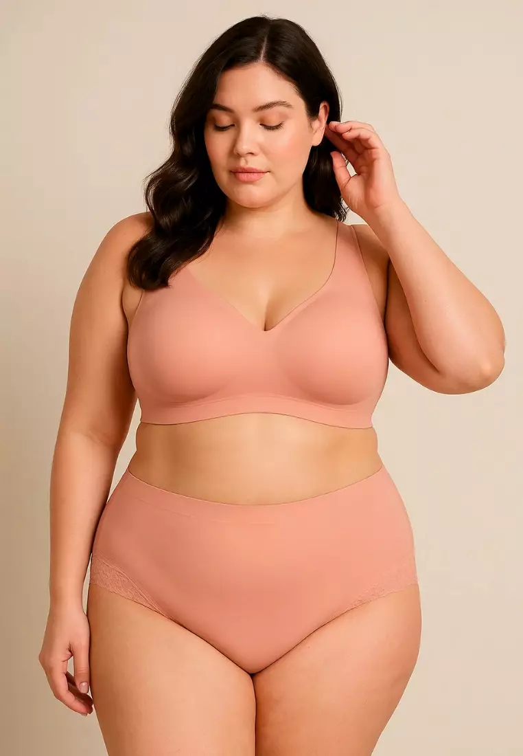 Premium Amaya Plus Size Seamless Wireless Support Bra in Pink